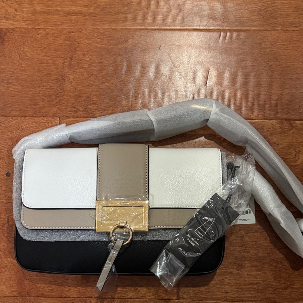 Aldo Black, White, and Tan Crossbody Bag